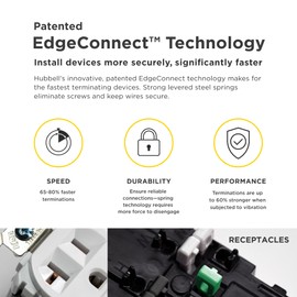 Wiring Device-Kellems EdgeConnect 1-Gang 2-Pole 3-Wire 15A 125V Commercial-Grade Screwless-Terminal Duplex Receptacle Electrical Outlet for Straight Blade Devices Gray BR15STGY, Easy Access, 10-Pack