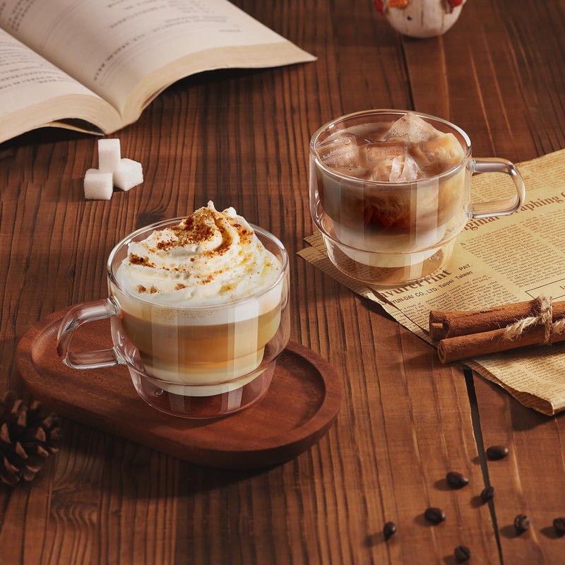 glastal 12 oz Latte Macchiato Glasses, Double-Walled Coffee Glasses, Set