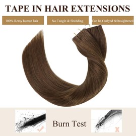 Loxxy Hair Extensions Real Human Hair Tape in Double Sides Invisible Straight Seamless PU Medium Brown Natural Hair Extensions Tape in Human Hair Skin Weft 14Inch 50 Grams 20 Pieces Glue on Hair