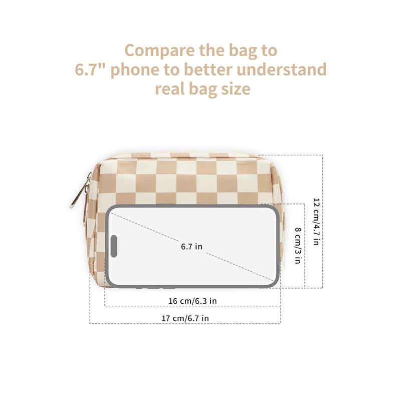 Narwey Small Checkered Makeup Bag for Purse Mini Cosmetic Bag