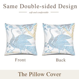 POMOTER Set of 2 18x18Inch Throw Pillow Cover Home Decorative Square Peacocks and an Undulating Flowering Vine Blue Boho Cushion Covers Cotton Linen Home Decor Chinoiserie Pillow Cover