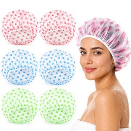 Janety Gorro de Baño Impermeable Reutilizable para Mujer, Set de 6 Piezas con Ajuste Elástico Cómodo para Ducha, Spa y Cuidado Personal