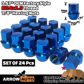 ARROW 24x Blue M14x1.5 OEM Factory Style Lug Nut 7/8" Hex Fit Ford F150 & Lincoln