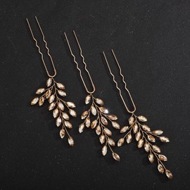 Teyglen Crystal Bride Wedding Hair Pins Rhinestone Wedding Hair Piece Bridal Crystal Hair Pins Clips Hair Accessories Handmade Rhinestone Hair Pins for Women Girls (Champagne)