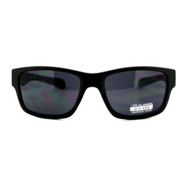 Mens Minimal All Black Ribberized Matte Sport Oval Warp Plastic Sunglasses