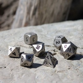 Paladin Roleplaying Silver Metal DND Dice - Full Polyhedral Set - in Presentation Case