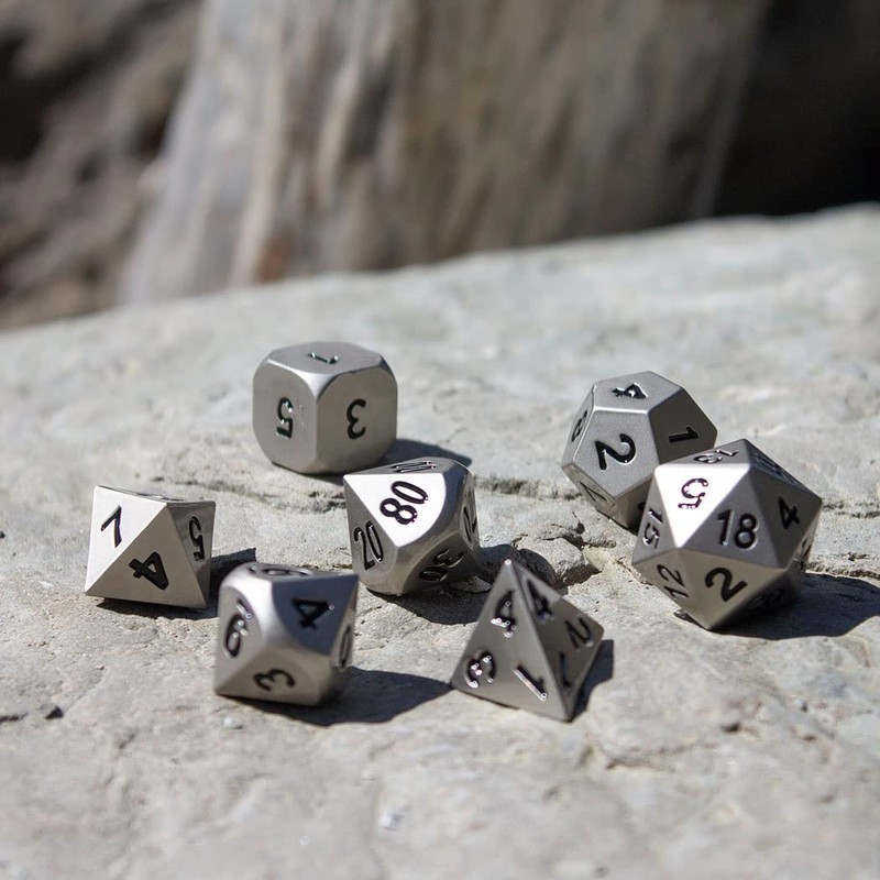 Paladin Roleplaying Silver Metal DND Dice - Full Polyhedral Set