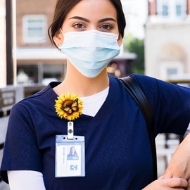 Yellow Sunflower Butterfly Badge Clip Cute Funny Badge Reels Retractable Name Badge Reel Glitter Badge Clip Summer Retractable Badge Holders Id Badge Reel for Nurse Doctor Student Office Gifts