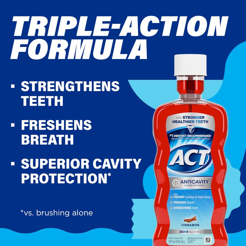 ACT Anticavity Zero Alcohol Fluoride Mouthwash 18 fl. oz., With