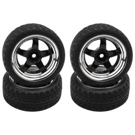 Pxyelec 4pcs Black 1/10 Scale Off Road Car RC Tyre Tires Plating Wheels 5 Spoke for HSP HPI Racing Car