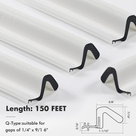 BBTO Weather Stripping Door Seal Exterior Weather Strip for Window V-Shaped Foam Kerf Garage Door Gap Blocker Soundproof Home Improvement Easy to Install(150 Feet,White)