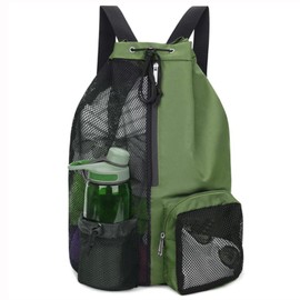 Drawstring Gym Bags with Zipper Pocket Swimming Drawstring Bag Backpack with Wet Pockets Beach Storage Backpacks Folding Into Pouch Mesh Swim Equipment Beach Bag for Swimming Gym and Workout Gear