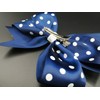 Polka-Dot Hair Bow Accessory Handmade with Blue and White Satin
