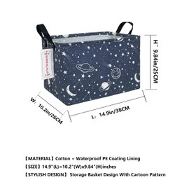 QUEENLALA Rectangular Laundry Hamper/Foldable Nursery Laundry Basket for Organizing/Storage Bin Baskets/Children Toy Office Bedroom/Toy Bin Closet Shelf Baskets（Rec-blue-starry sky）