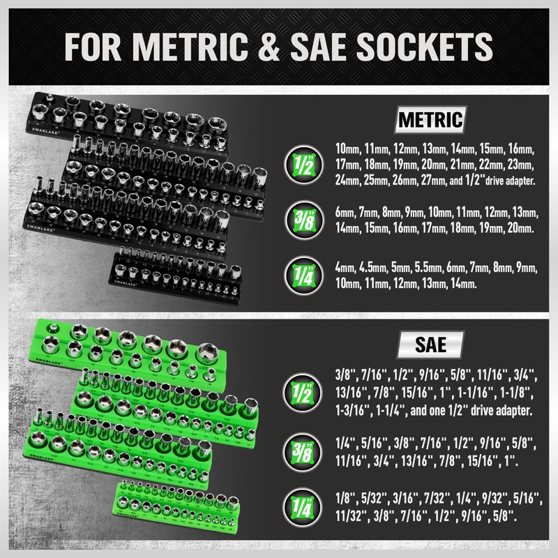 Magnetic Socket Organizer Holder Tool: 8PCS Set includes 2PCS 1/4",