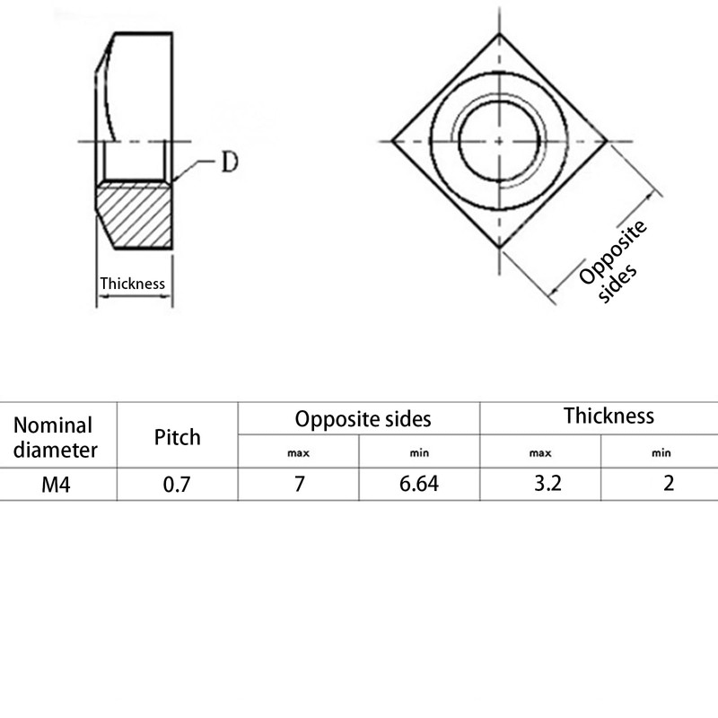 20Pcs Stainless Steel Square Nuts, M4x7mmx3mm Square Thread Insert Nuts