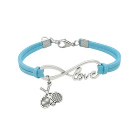Infinity Love Tennis Bracelet for Women – Adjustable Blue Suede Cord with Tennis Racket Charm – Sports Jewelry Gift