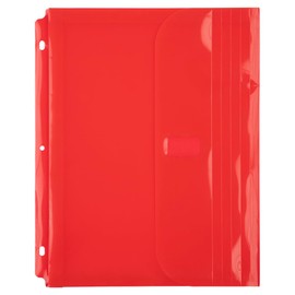 JAM PAPER Plastic 3 Hole Punch Binder Envelopes with Hook & Loop Closure - Letter Booklet - 241.3 x 292.1 mm (9 1/2" x 11 1/2") with 25.4 mm (1") Expansion - Red - 12/Pack