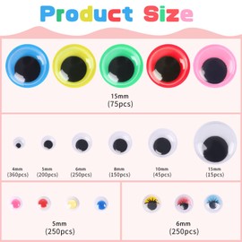 CCINEE 1500pcs Googly Eyes Self Adhesive for Crafts, Round Wiggle Eyes Assorted Sizes 4 to 15mm for Animate Puppets, Chair, Photos, Drawings, DIY Decorations