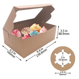 MOAXMOA Cupcake Boxes 20 Packs Cupcake Containers with Inserts 6 Holders Cupcake Carrier Bakery Boxes PVC Windows Inserts to Hold Cupcakes, Muffins and Pastries