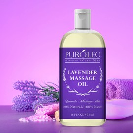 PUROLEO Massage Oil All-Natural Formula with Coconut Oil, Almond Oil, and Jojoba Oil for Hair, Body, and Face - Nourishing and Relaxing Massage Oil for Women - Ideal for Massage Therapy - Made in Canada with Premium Bottle - Luxurious and Large Bottle Si
