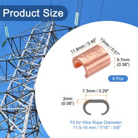 MECCANIXITY U-Shaped Copper Crimping Terminal Connector 7/16" - 5/8"(11.5-16mm) Wire Ferrules for 6 7 8 Awg Gauge, Solid or Twisted Wire Cable Rope Cable, Pack of 6