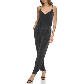 Eliza J Women's Spaghetti Strap V-Neck Dress, Black Silver