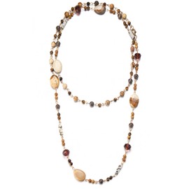 FULU AUTUMN Beaded Long Necklaces for Women Dainty Natural Stone Bead Long Necklace Birthday Gifts for Women Boho Costume Jewelry, Stone, No Gemstone