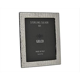 Gelco Italian 925 Sterling Silver & Wooden Back Leather Design Picture Frame (4x6)