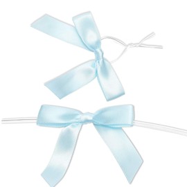 BeiLeiNiceHK 100 Pack Blue Twist Tie Bow, Pre Tied Bows,Christmas Satin Twist Tie Bows for Treat Bags,Packaging Bows for Candies and Apples, Pretied Ribbon Bows for DIY Decorations,Treat Bows