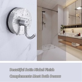 Towel Hooks for Bathroom(Brushed Nickel) - Shower Suction Hook Loofah Bathrobe Cup Heavy Duty Glass Windows Tile Door 304 Stainless Steel Bathroom Hooks,2 PCS, 53° Curve-Angled