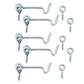 Pack of 5 storm hooks with eyelets, 50 mm, storm protection with wooden thread for shutters, gates and doors, hook and eye made of galvanised metal