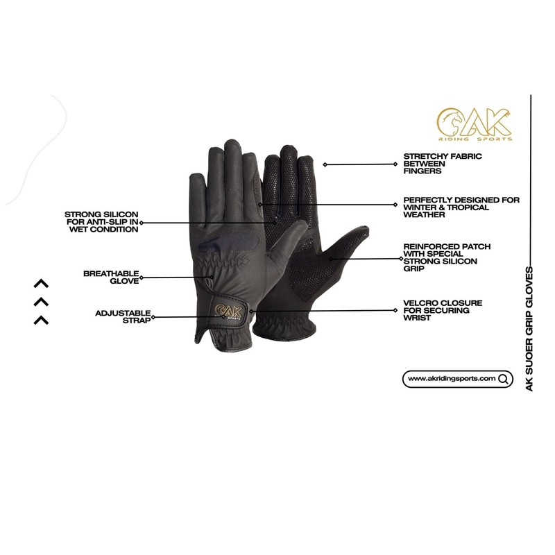 AK Horse Riding Gloves with Super Grip Unisex Equestrian Glove