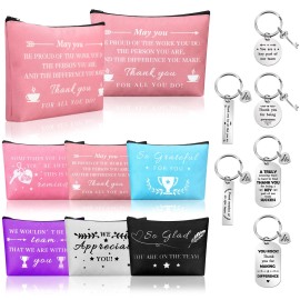 Bucherry 12 Pcs Thank You Gifts 6 Appreciation Keychain and 6 Makeup Bag Travel Cosmetic