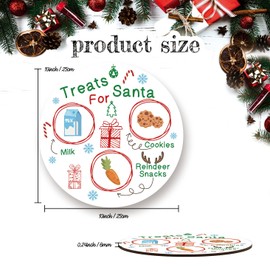 Treats for Santa Cookie Plate, Round Christmas Tray for Snacks, Milk, and Carrots, Cute Santa Treat Platter for Xmas Eve, Christmas Decoration, Round Wooden Christmas Tray-SDTP04