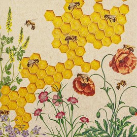 HOME FASHION Honey Time Napkin, 33 x 33 cm, 3-Ply, Pack of 20, Table Decoration, Bees, Flowers, Spring Design
