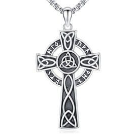 Twoowl Celtic Cross Necklace for Men 925 Sterling Silver Viking Nordic Jewellery Celtic Cross Gifts, Sterling Silver, No Gemstone