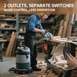 110V Single Phase Safety Switch, Ortis Router Table Switch with 2 Female Plugs and Independent ON/Off Switches, Large Emergency Stop Paddle, Designed for Table Saws and Workshop Tools