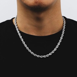 OCHCOH Silver Rope Chain for Men 5mm Silver Necklace for Men Sterling Silver Chain for Men 22 Inch Sterling Silver Necklace for Mens