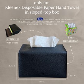 Hirano’s Bazaar Hand Towel Box Cover – Elegant PU Leather Holder Dispenser, for Kleenex Disposable Paper Towels, Bathroom & Countertop Organizer, Stylish Home & Office Décor, Black