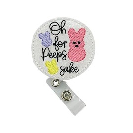 Oh for Peeps Sake Badge Reel, Retractable Easter ID Holder, Spring Bunny Name Tag Clip (swivel clip)