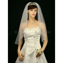 "Handmade" 1T White Bridal Elbow Length 1/8" Ribbon Edge Wedding Veil