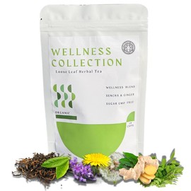 Wellness Collection Tea, Organic Herbal Ginger Blend, 8 Super Herbs, Superior Self Care, Delightful Warm Taste, Vegan, Caffeine-Free, Sugar-Free, Loose Leaf, Non GMO - Specification: Sampler ( 7 DAYS, 0.4 OZ )
