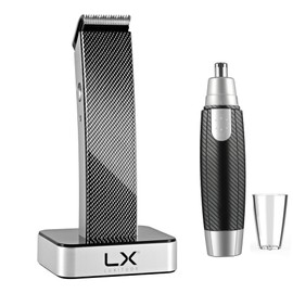 Luxitude Ultimate Grooming Set: Precision Hair and Body Trimmer Plus Nose and Ear Hair Trimmer for Men, Cordless, Waterproof, Carbon Fiber Finish