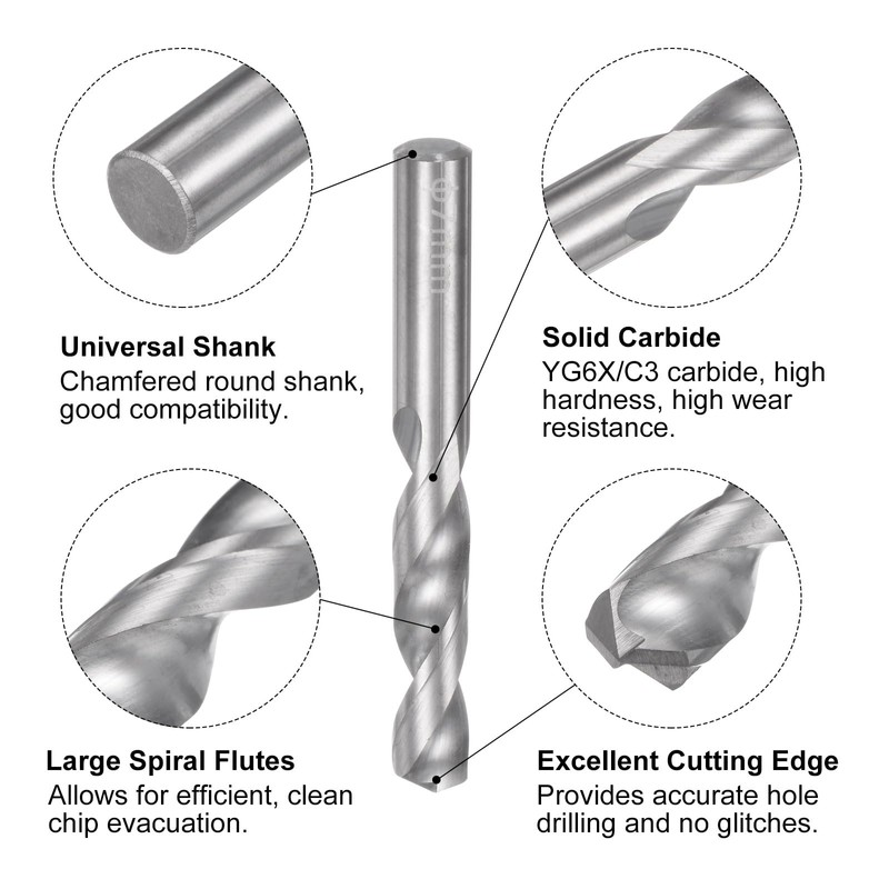 sourcing map Solid Carbide Drill Bit, 7mm (0.276") YG6X/C3 Micro-Grain