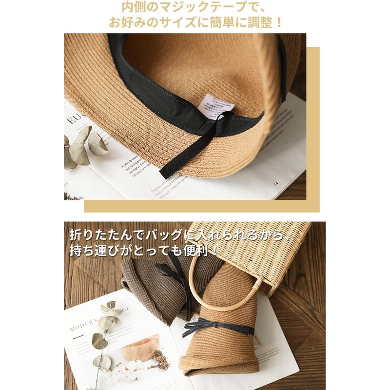 [Liebendo] キャスケット レディース 帽子 麦わら帽子 小顔効果 通気性 風通し 折りたたみ ハット