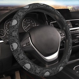 Skull Retro Steering Wheel Cover for Women Men Girls Car Accessories Decor Anti-Slip Neoprene Auto Steering Wheel Covers Protector Universal 15 Inch