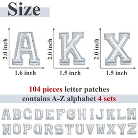 Letter Iron On Patches, A-Z Alphabet Embroidery Applique Patch, DIY Decorative Heat Press Patches for Clothing Jeans Jackets Backpacks Hats Socks (White 104 Pcs)