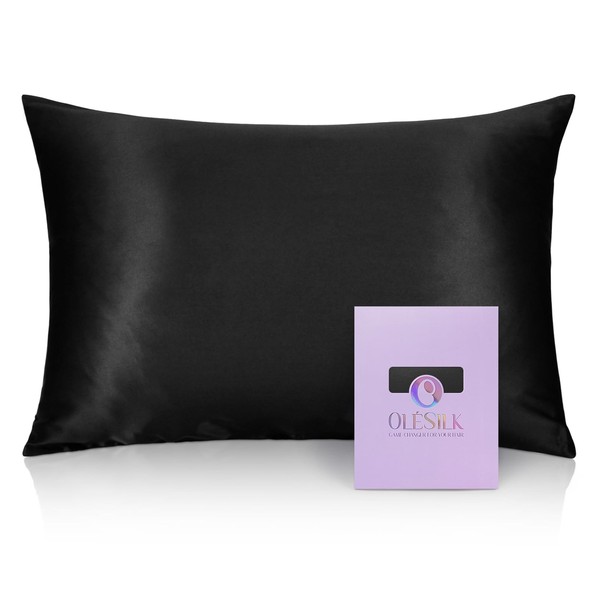 OLESILK 100% Silk-Pillow-Cases for Hair and Skin, 25 Momme -Black,