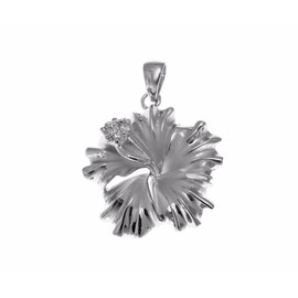 Arthur's Jewelry 925 sterling silver rhodium plated Hawaiian hibiscus flower cz 25mm pendant